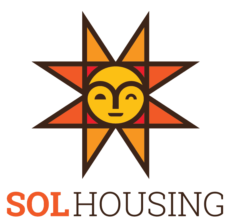 sun with face in center and the words Sol Housing beneath